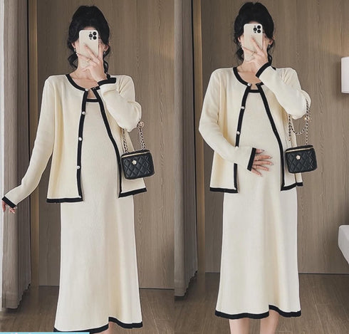 Knitted Dress With Cardigan Sets